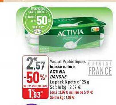 Yaourt Probiotiques Brassé Nature Activia Danone