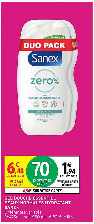 gel douche essentiel peaux normales hydratant sanex