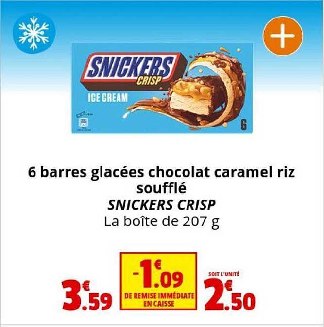 6 Barres Glacées Chocolat Caramel Riz Soufflé Snickers Crisp