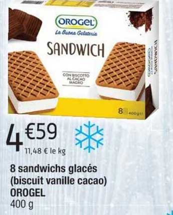 8 Sandwichs Glacés (biscuit Vanille Cacao) Orogel
