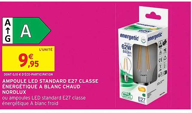ampoule led standard E27 classe énergétique à blanc chaud nordlux
