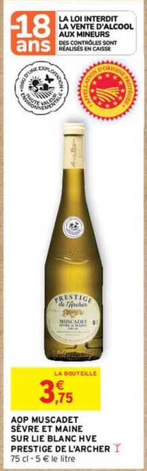 aop muscadet sèvre et maine sur lie blanc hve prestige de l'archer