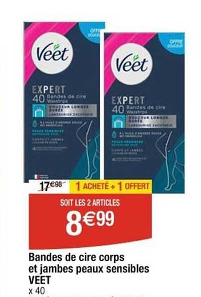 bandes de cire corps et jambes peaux sensibles veet