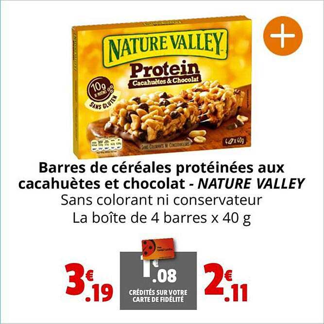 barres de céréales protéinées aux cacahuètes et chocolat - nature valley