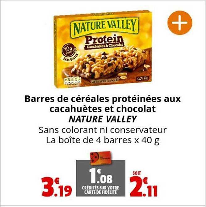 barres de céréales protéinées aux cacahuètes et chocolat nature valley