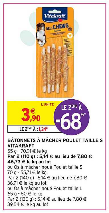 bâtonnets à mâcher poulet taille S vitakraft