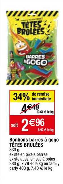bonbons barres à gogo têtes brulées