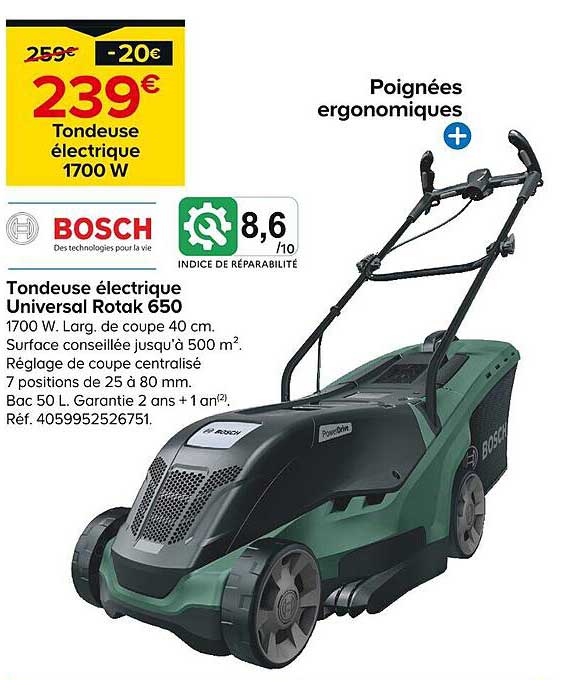 Bosch Tondeuse électrique Universal Rotak 650