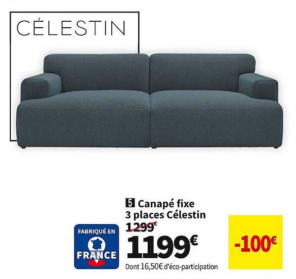 canapé fixe 3 places célestin