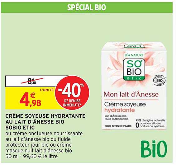 crème soyeuse hydratante au lait d'ânesse bio sobio etic