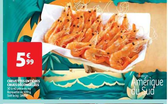 Crevettes Entières Crues Décongelées