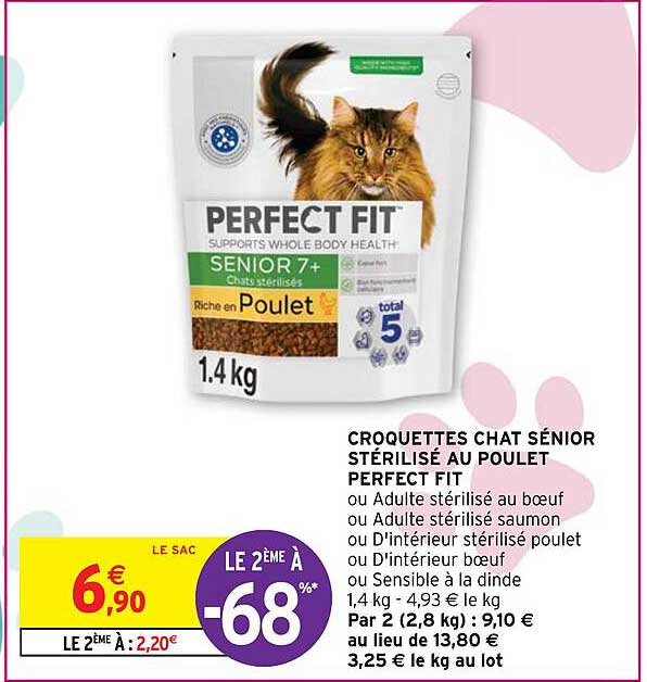 croquettes chat sénior stérilisé au poulet perfect fit