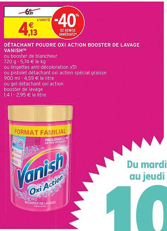 détachant poudre oxi action booster de lavage vanish