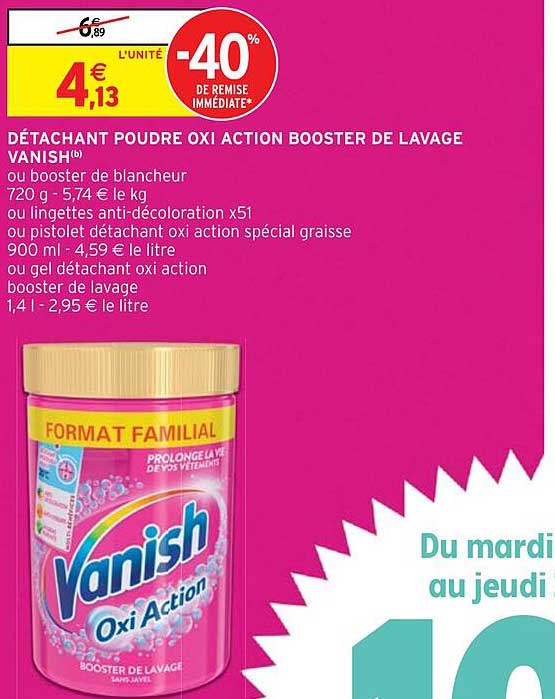 détachant poudre oxi action booster de lavage vanish