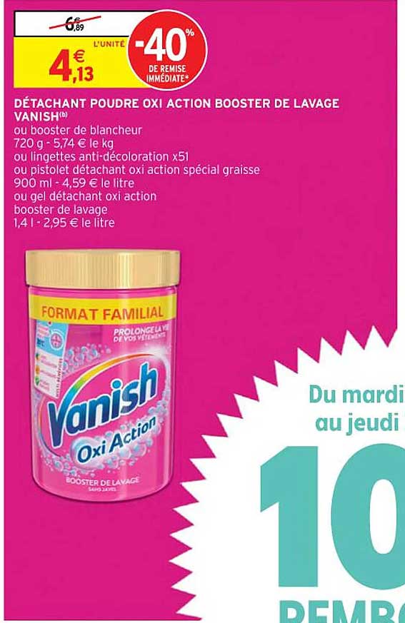 détachant poudre oxi action booster de lavage vanish