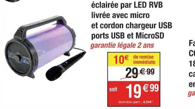 éclairée par led rvb livrée avec micro et cordon chargeur usb ports usb et microsd