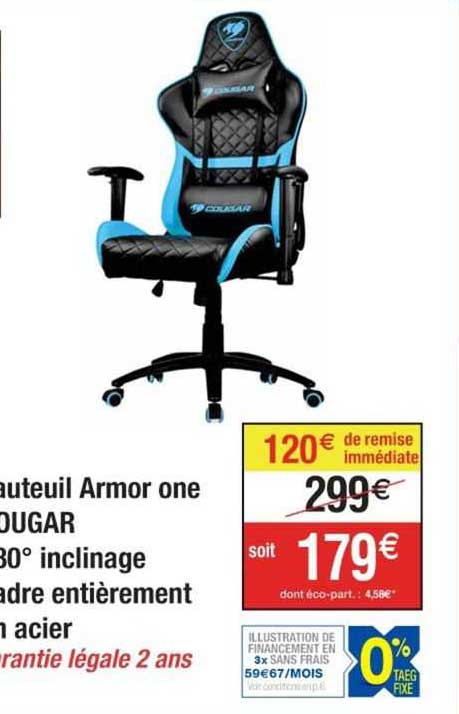 fauteuil armor one cougar 180° inclinage cadre entièrement en acier