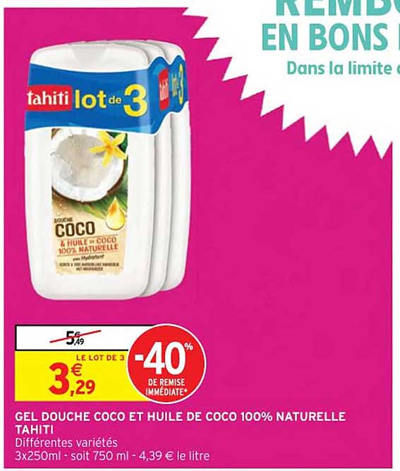 Gel Douche Coco Et Huile De Coco 100% Naturelle Tahiti