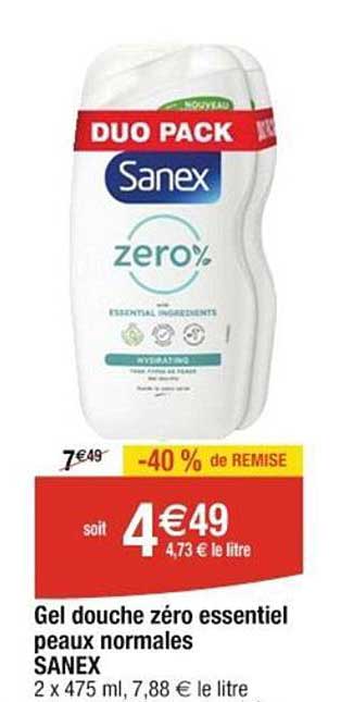 gel douche zéro essentiel peaux normales sanex