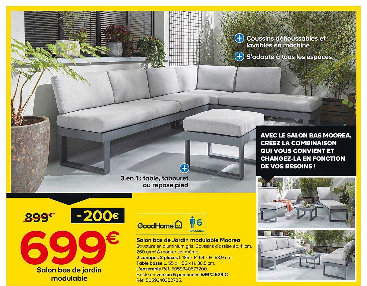 goodhome salon bas de jardin modulable moorea