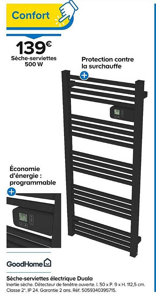 goodhome sèche-serviettes électrique duala