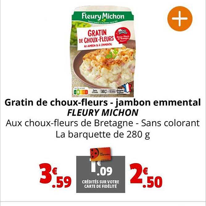 gratin de choux-fleurs - jambon emmental fleury michon