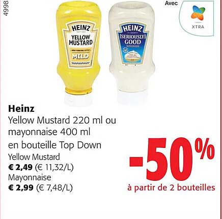 heinz yellow mustard ou mayonnaise en bouteille top down
