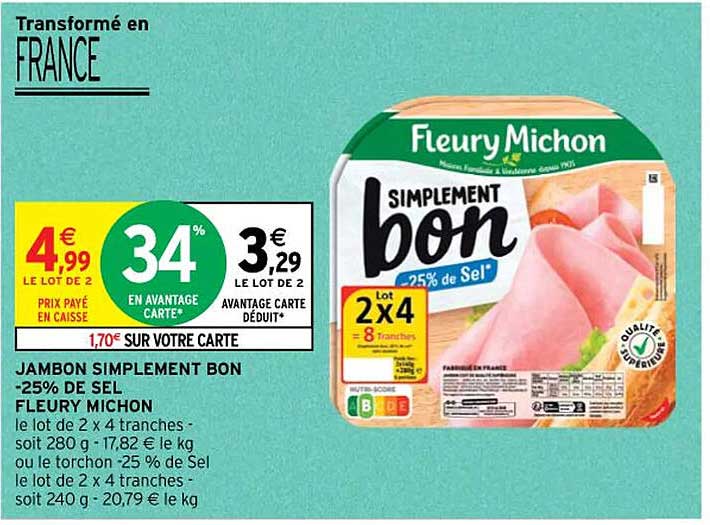 jambon simplement bon -25% de sel fleury michon