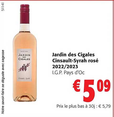 jardin des cigales cinsault-syrah rosé 2022/2023