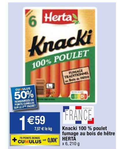 knacki 100% poulet fumage au bois de hêtre herta