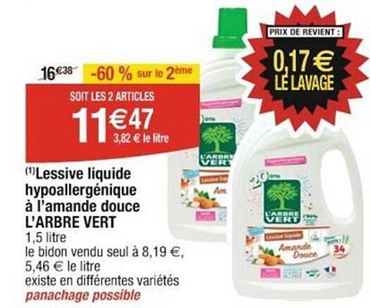 lessive liquide hypoallergénique à l'amande douce l'arbre vert