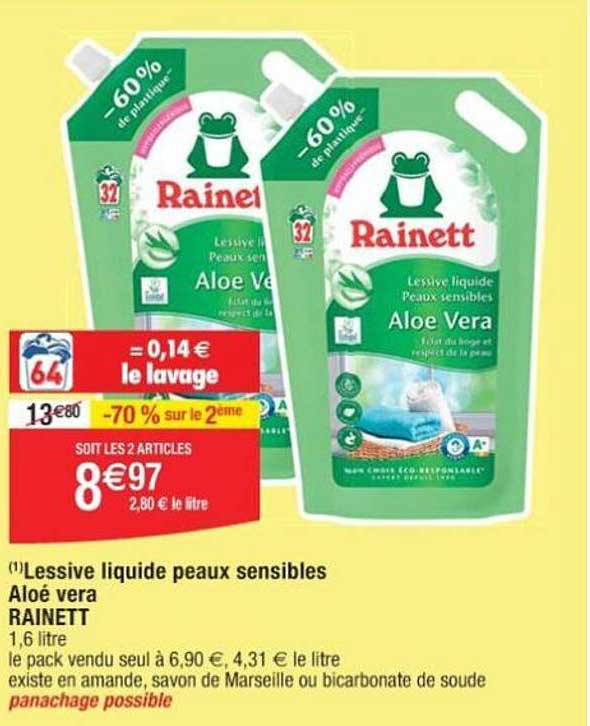 lessive liquide peaux sensibles aloé vera rainett