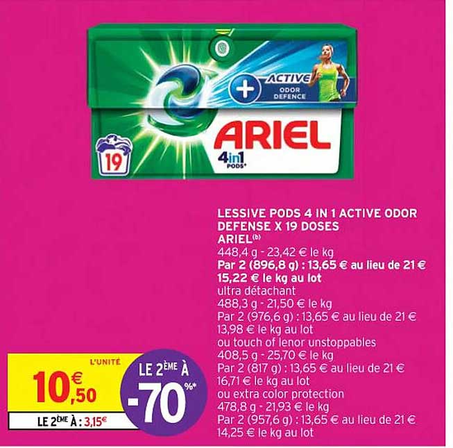 lessive pods 4 in 1 active odor defense x 19 doses ariel