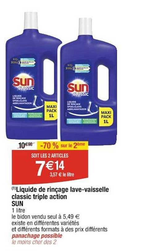 liquide de rinçage lave-vaisselle classic triple action sun