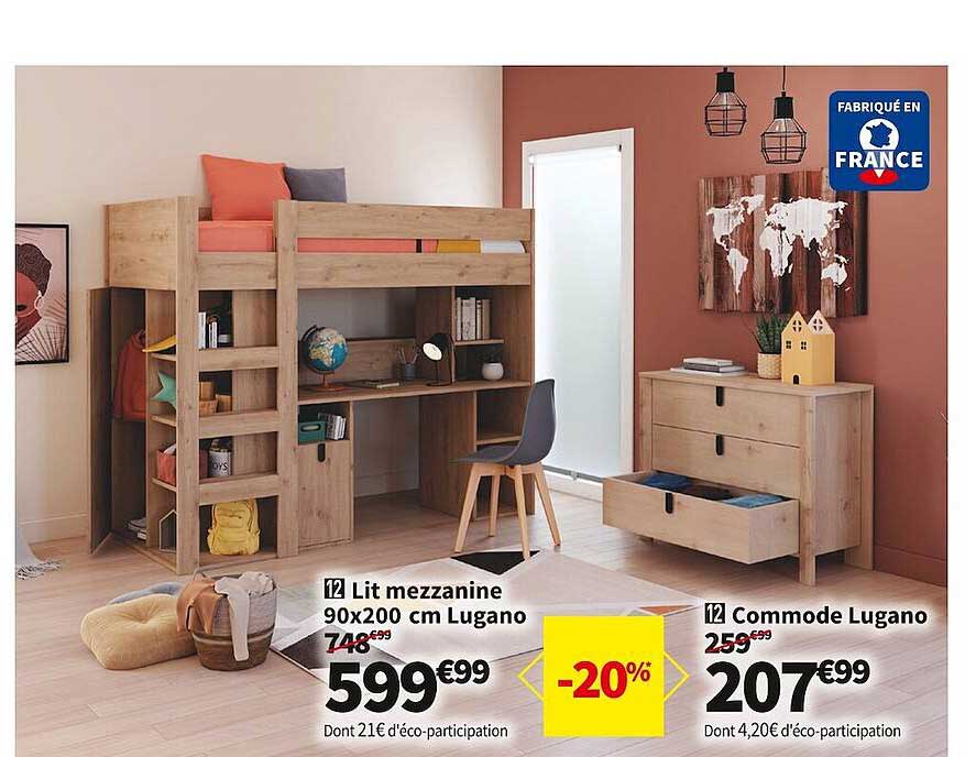 Lit Mezzanine 90x200 Cm Lugano Ou Commode Lugano