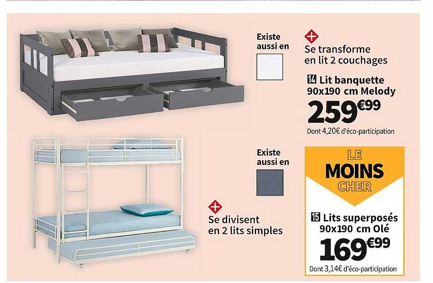 Lits Superposés 90190 Cm Olé