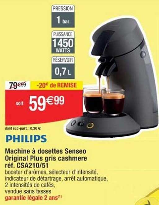 machine à dosettes senseo original plus gris cashmere philips
