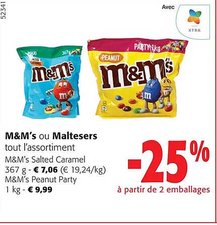 m&m's ou maltesers tout l'assortiment