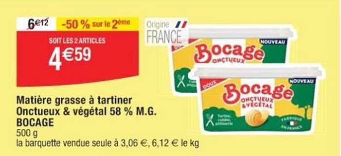 matière grasse à tartiner onctueux & végétal 58% m.g. bocage