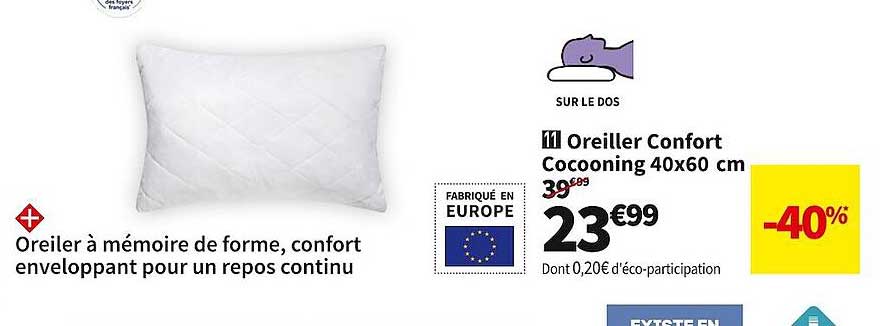 oreiller confort cocooning 40 x 60 cm
