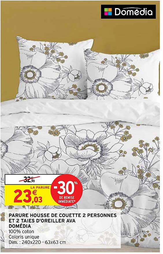 parure housse de couette 2 personnes et 2 taies d'oreiller ava domédia