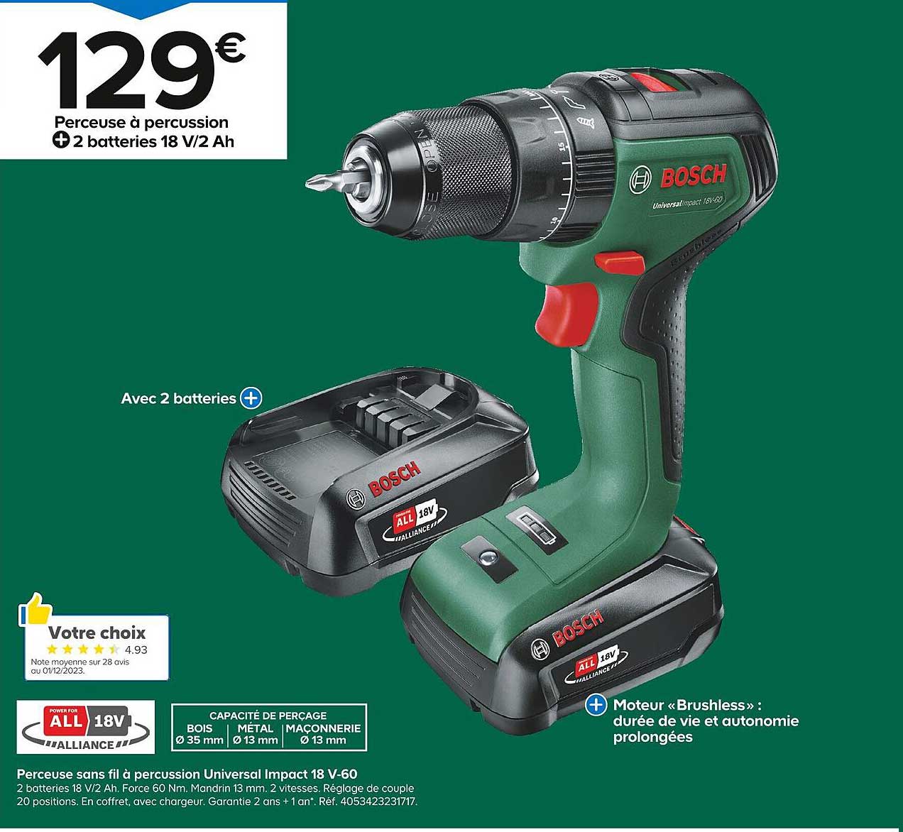 perceuse sans fil à  percussion universal impact 18 v-60