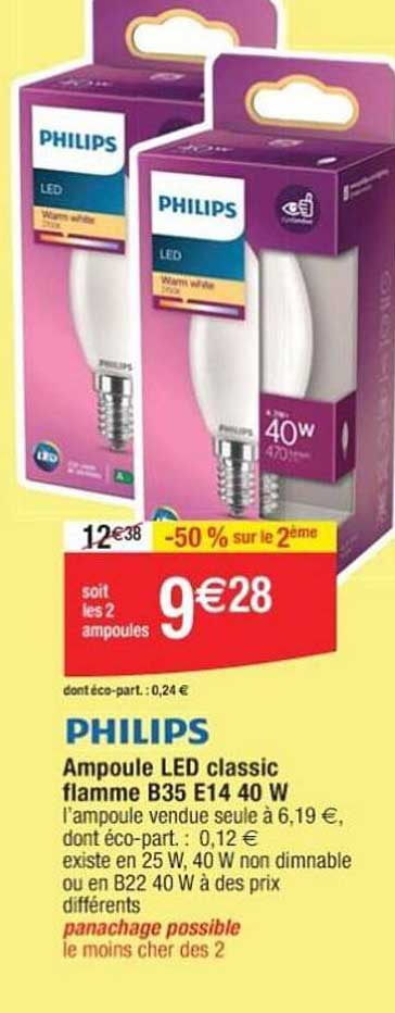 philips ampoule led classique flamme B35 E14 40 W