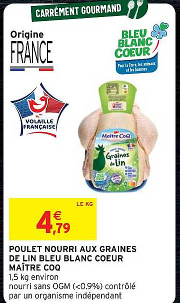 poulet nourri vaux graines de lin bleu blanc cœur maître coq