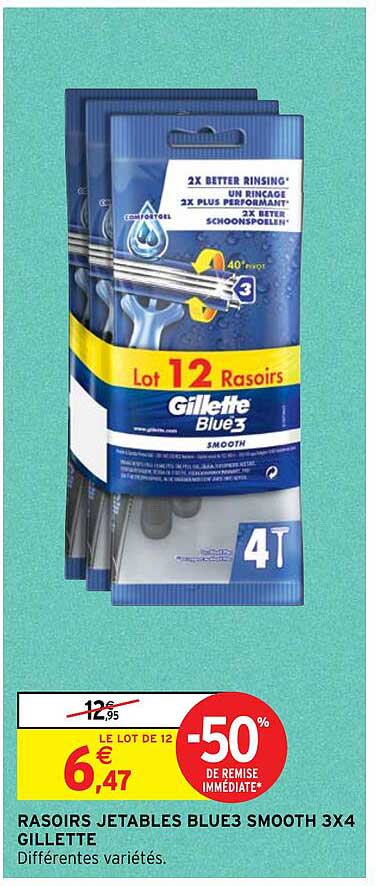 rasoirs jetables blue3 smooth 3x4 gillette