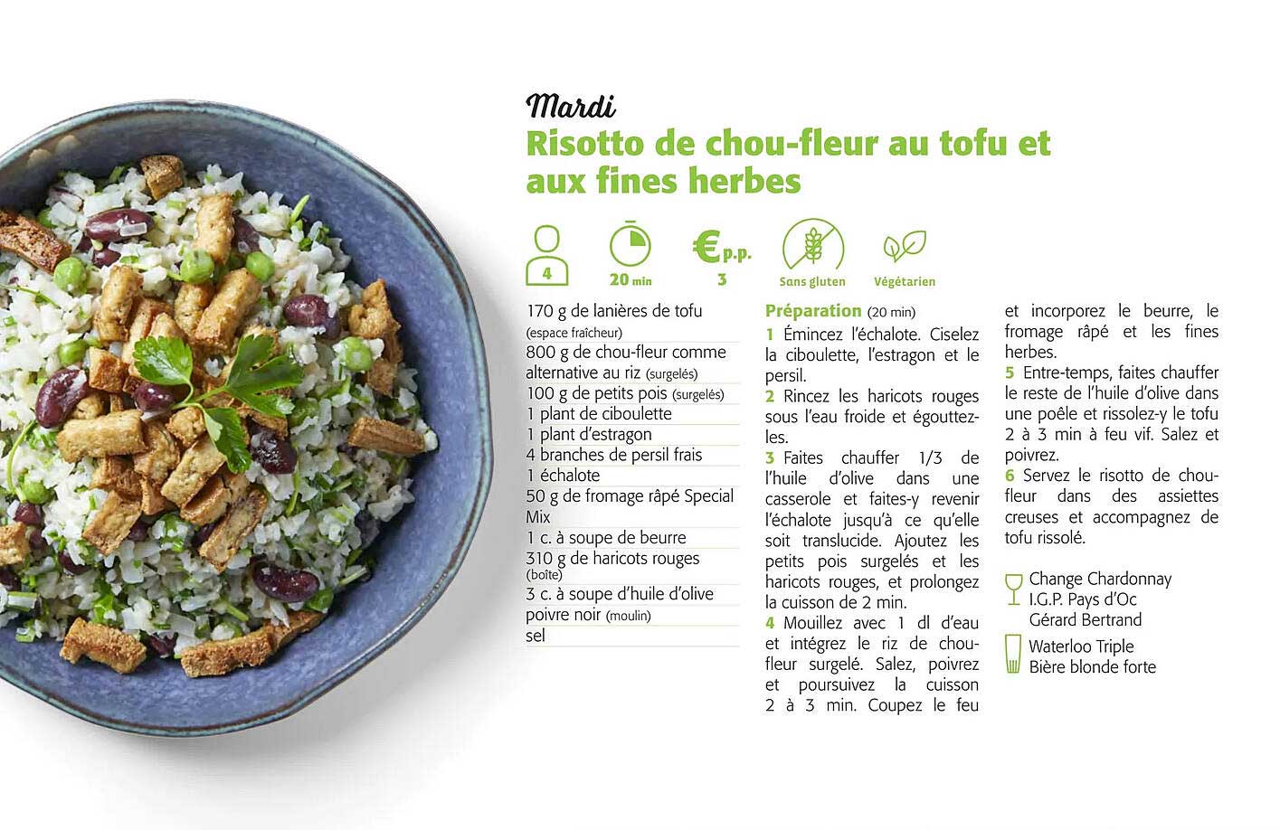 risotto de chou-fleur au tofu et aux fines herbes