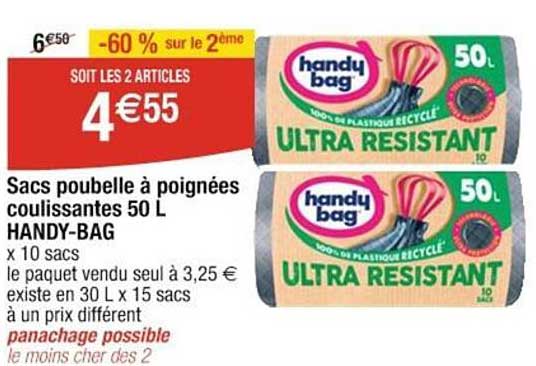 sacs poubelle à poignées coulissantes 50 l handy-bag