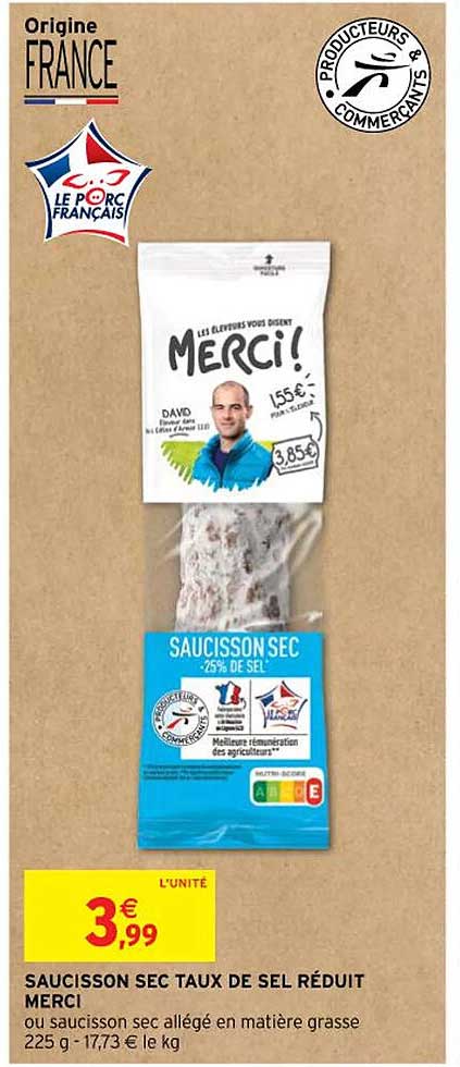 saucisson sec taux de sel réduit merci