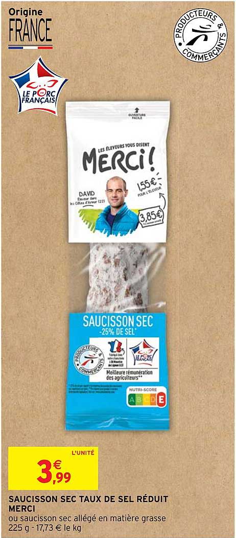 saucisson sec taux de sel réduit merci