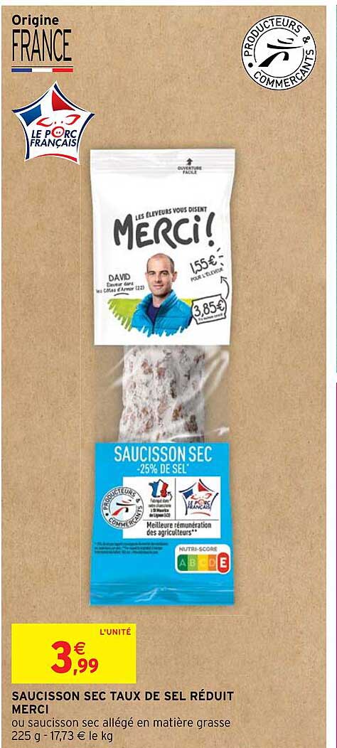 saucisson sec taux de sel réduit merci